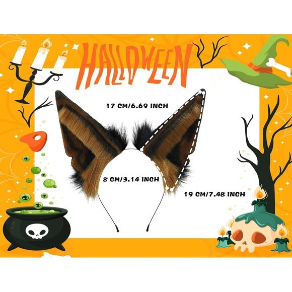 Faux Fur Wolf Ears Headband Adjustable Cosplay Halloween Party Accessory